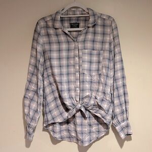 Abercrombie & Fitch Blue and White Plaid Tie Front Top Sz Med